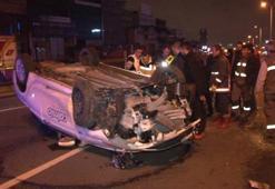 Başkent’te otomobil refüje çarpıp takla attı: 3 yaralı