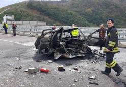 Bursa-İstanbul otobanında feci kaza! Yanarak öldüler...