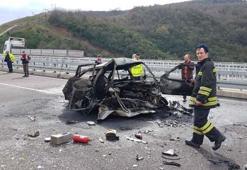 Bursa-İstanbul otobanında feci kaza! Yanarak öldüler...