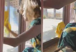 Eva Mendes piyano müziği eşliğinde cam sildi