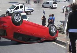 Direksiyon dersi aldığı otomobille takla atan kadın yaralandı