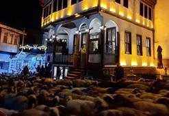 Şehir merkezinden geçen koyun sürüsü ilginç görüntüler oluşturdu