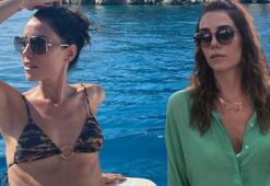 Cansu Dere'nin tatil keyfi! Gün batımında poz verdi