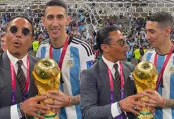 Nusret Gökçe Katar'da sahaya indi! Angel di Maria ile kupayla poz verdi