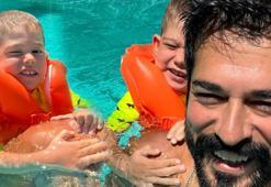 Burak Özçivit ve oğlu Karan'ın havuz keyfi