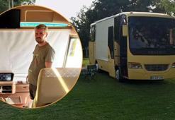 2 yıllık sigara parasıyla midibüsünü karavana çevirdi! İçinde yok yok