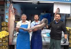 İki kişinin zor taşıdığı balıklar tezgahın gözdesi oldu