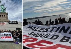 Yahudilerden Özgürlük Heykeli önünde Filistin'e destek