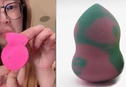 Yalnızca 1 kez kullandığı makyaj süngerini ortadan ikiye kesti! İçinden bakın ne çıktı