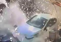 Kağıthane'deki otoparka el bombalı saldırı kamerada