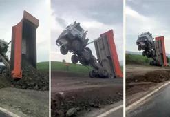 Görenler şaştı kaldı! Damperli kamyon böyle şaha kalktı