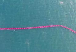 Deniz yüzeyinde hayran bırakan görüntü! 1 kilometre uzunluğunda Türk bayrağı açıldı