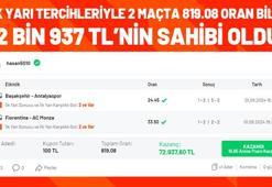 İlk yarı tercihleriyle 2 maçta 819.08 oran bildi, 72 bin 937 TL’nin sahibi oldu!