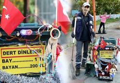 Süslü çöp kovasına tabela astı! Dert dinlenir, erkek 1, kadın 200 lira