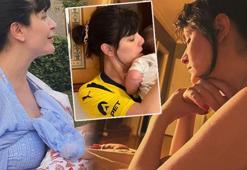 Bebeğini uyuturken kendisi de uyudu! Ünlü oyuncudan dergi kapaklarına gönderme