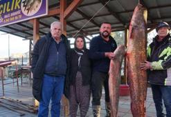 Burdur'da gölde tutulan dev yayın balığı görenleri şaşırttı