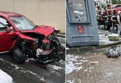 İstanbul'da karlı yolda kayan cip dehşet saçtı!