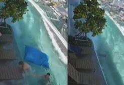 Depremde sonsuzluk havuzları şelaleye dönüştü