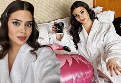 Derin Talu'nun yataktaki bornozlu pozları Instagram'ı salladı