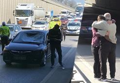 Polisten kaçarken üst geçitten atladı, otomobilin üzerine düştü! Sürücü şoka girdi