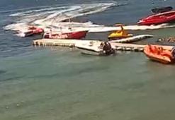 Bodrum'da turistlerin çekildiği deniz yatağının iskeledeki tekneye çarpması kamerada; 3 yaralı