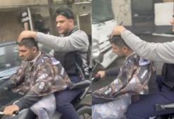 Sultangazi'de seyir halindeki motosiklet üzerinde tıraş