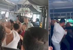 Otobüste taciz iddiası! Tekme-yumruk birbirlerine girdiler