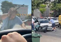 Dehşet anları! Aracın önünü kesti, sileceği kırıp cama yumruk attı