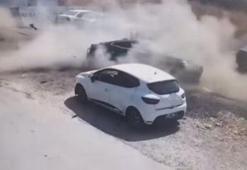 Facia teğet geçti! Vincin devrildiği anlar kamerada...
