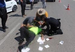 Ehliyetsiz motosiklet sürücüsü polise çarptı! 'Dur' ihtarına uymadı