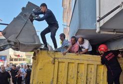 Freni boşalan hafriyat kamyonu iş yerine girdi! Kaza anı kamerada