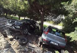 Cip sürücüsü fren yerine gaza bastı! Araç ağaçlık alana düştü