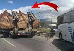 Akılalmaz kaza! Bursa'da yolcu otobüsü TIR'daki gemi çapasına çarptı