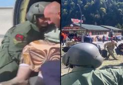 MSB, Rize'de selde mahsur kalanların helikopterle tahliye görüntülerini paylaştı
