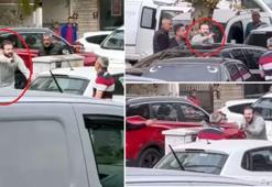 Biri araçtan sopayla indi, diğeri tabancayı çıkardı! Trafik terörü kamerada