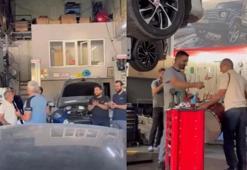 Davul ve klanetle aracını sanayiden teslim aldı