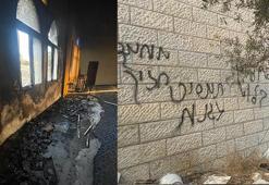 Filistin topraklarını gasbeden İsrailliler, Batı Şeria'da cami kundakladı! Duvarlara ırkçı yazılar yazdılar