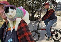 12 yıl önce sahiplendiği kediyle 65 şehir gezdi! ‘Kışsa şapka, yazsa elbiselerimizi giyeriz’