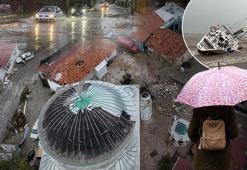 Sağanak yağış birçok kenti esir aldı! Yollar göle döndü, kuvvetli rüzgar bir caminin minaresini yıktı