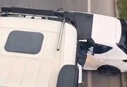 Önüne aldığı otomobili metrelerce sürükledi! Hafriyat kamyonu...