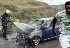 Samsunspor'un yıldızı Musaba'nın kullandığı otomobil alev aldı!