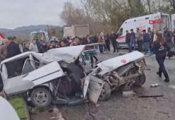 Kamyonla çarpışan otomobil ikiye bölündü: 1 ölü, 2 yaralı