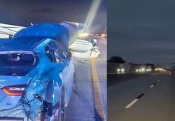 Uçak, seyir halindeki aracın üzerine acil iniş yaptı! O anlar saniye saniye kaydedildi