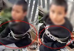 Eşofman hırsızı çocuğu iple bağlayıp videosunu çektiler