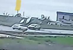 Edirne’de çarpışan aracın defalarca takla attığı kaza kamerada