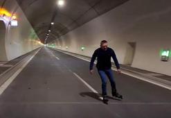 Kurdeleyi bıraktı, pateni taktı! Başbakan tünelin açılışını böyle yaptı