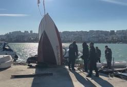 Samsun'da alabora olan tekne ekiplerce yüzeye çıkarıldı