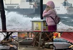İstanbul'u fırtına yıktı geçti! Denizle kara birleşti, kıyıdaki tekneler parçalandı