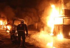 Halep’te SDG’nin attığı roketlerin düştüğü bölgede yangın çıktı