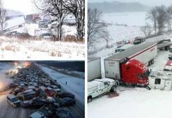 Kar fırtınası zincirleme kaza getirdi! 100 araç birbirine girdi